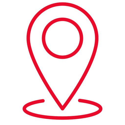 A red map location pin icon with a circular base on a light gray background.